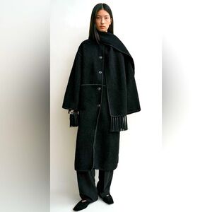 Toteme Embroidered Scarf Coat, 36, Black